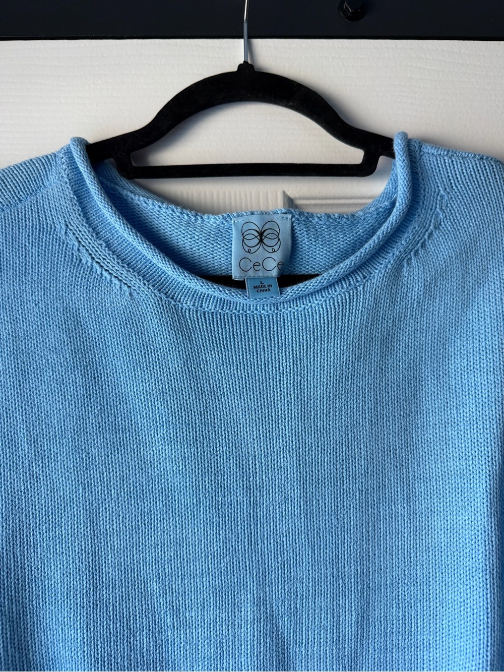 CeCe Light Blue Roll Neck Crewneck Women's Sweater size Large 100% Cotton - Picture 4 of 9